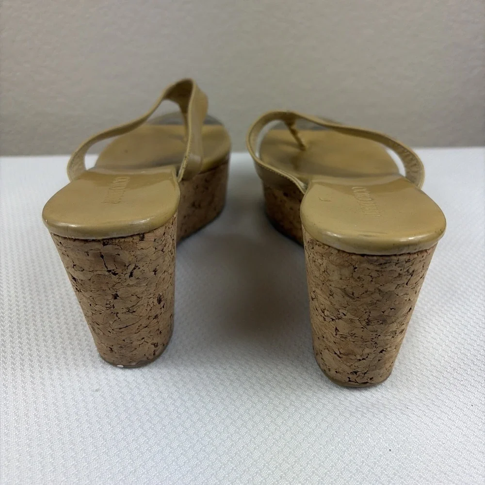 Jimmy Choo Pathos patent leather  thong slip-on cork wedge sandals woman 37.5
